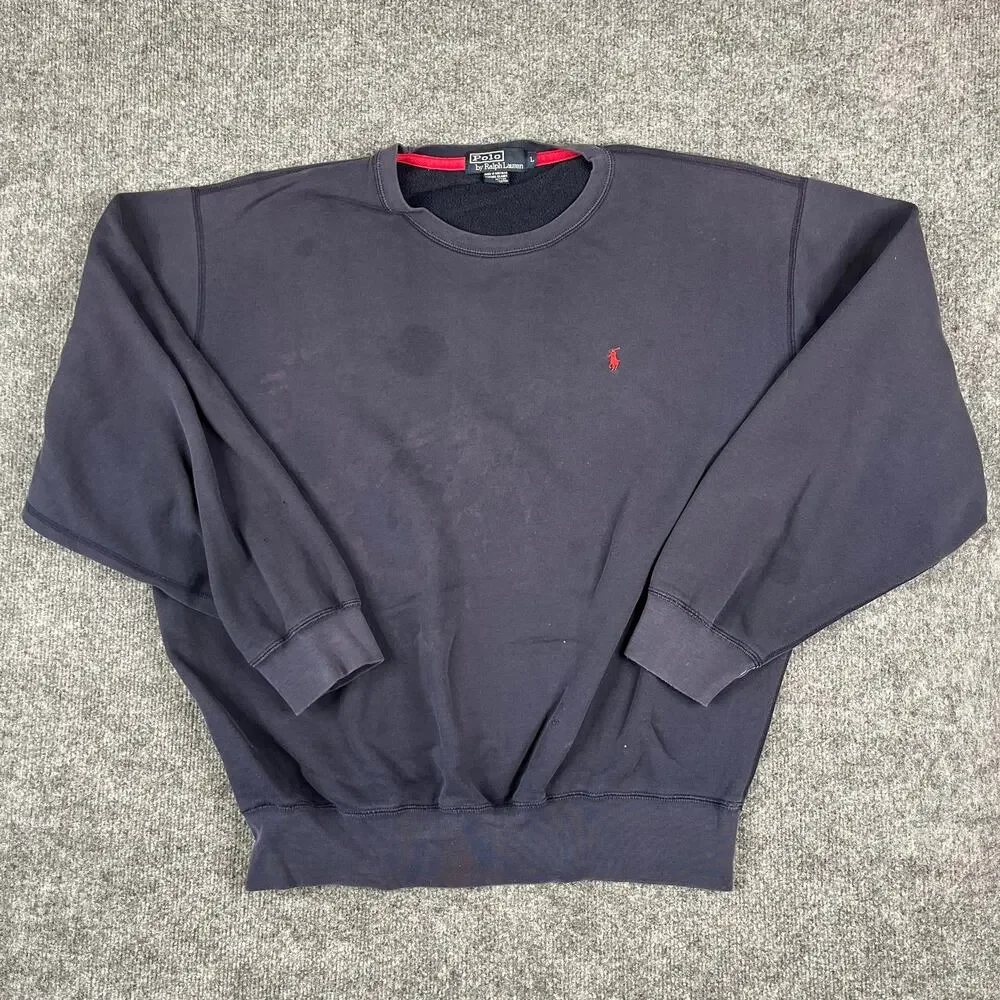 Polo Ralph Lauren Sweatshirt Mens L Navy Crewneck Red Pony Classic Casual‎